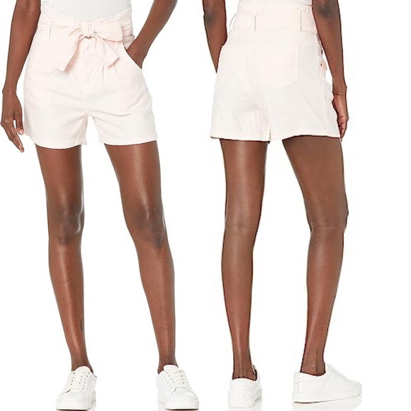 Hudson Jeans High Waisted Paperbag Shorts with Tie Belt Pea Linen Blend Pink 26 - Picture 4 of 14